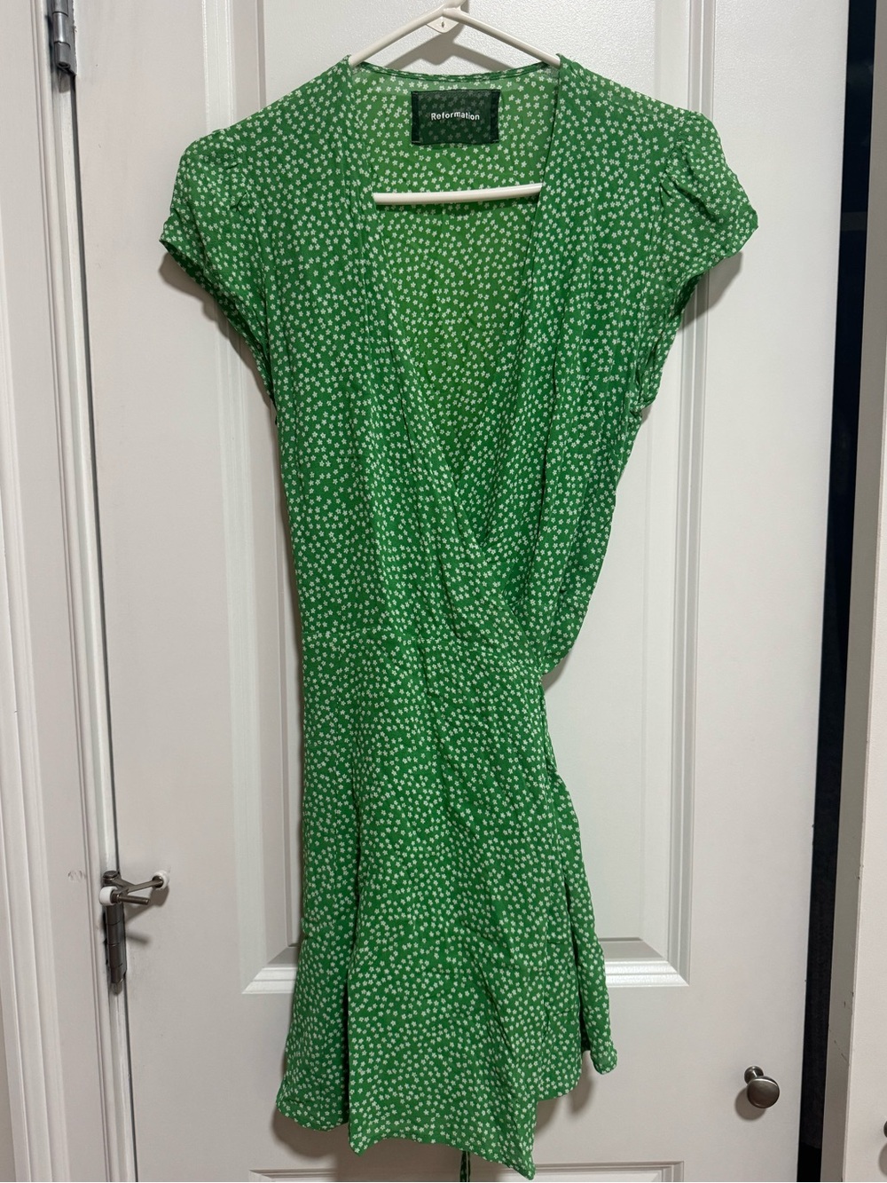 Reformation Green Polka Dot Mini Wrap Dress